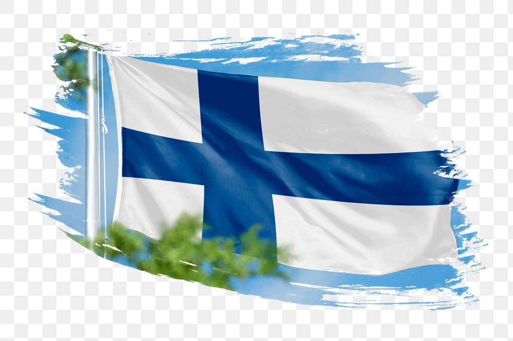 Finland flag png sticker, brush stroke design, transparent background