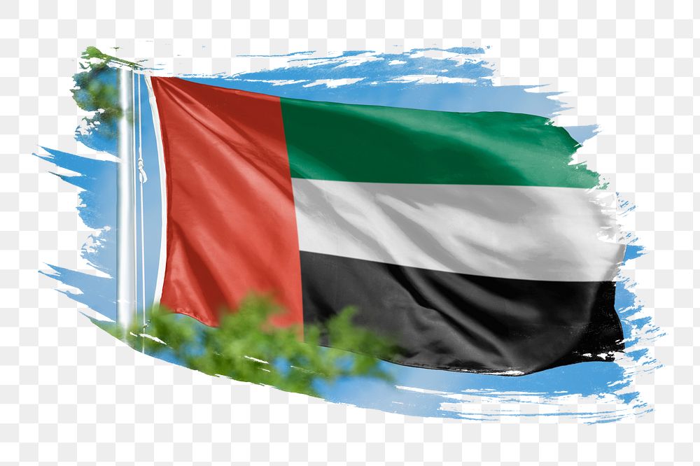 UAE flag png sticker, brush stroke design, transparent background