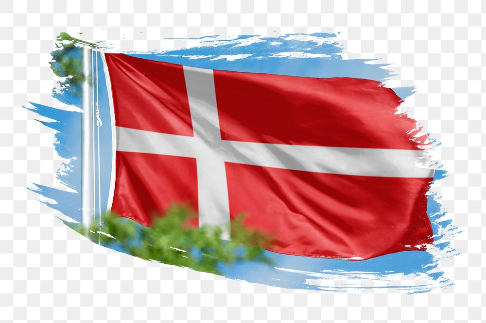 Denmark flag png sticker, brush stroke design, transparent background