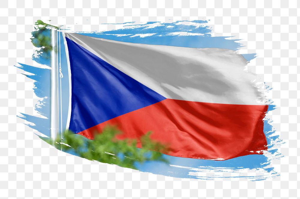 Czech Republic flag png sticker, brush stroke design, transparent background