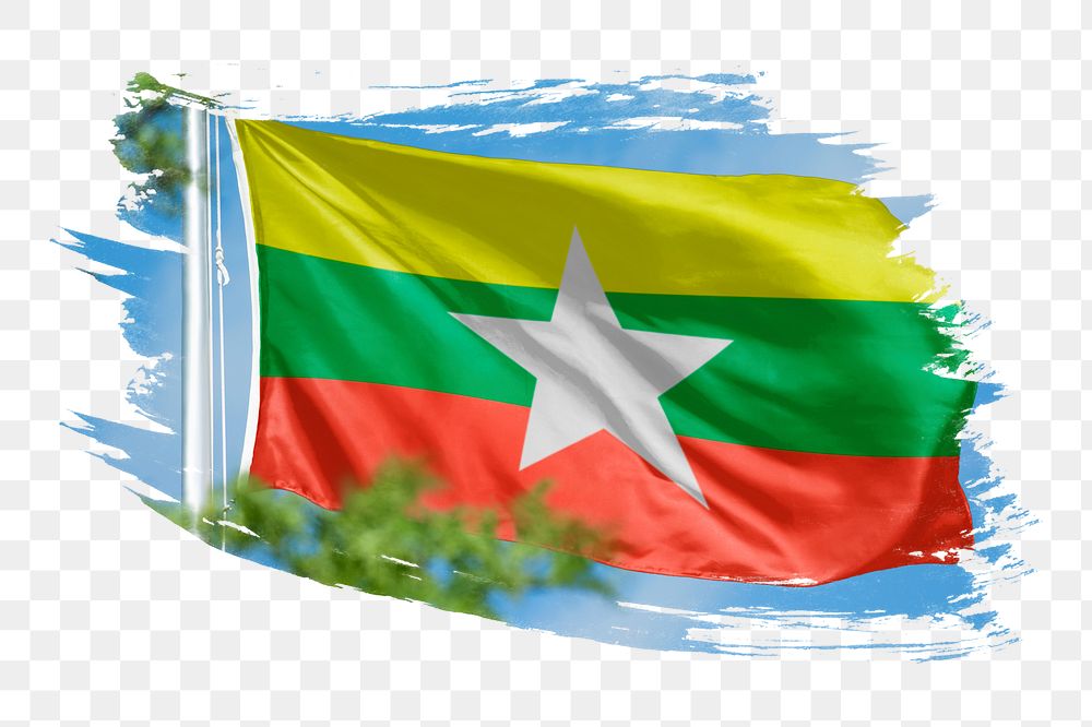 Myanmar flag png sticker, brush stroke design, transparent background