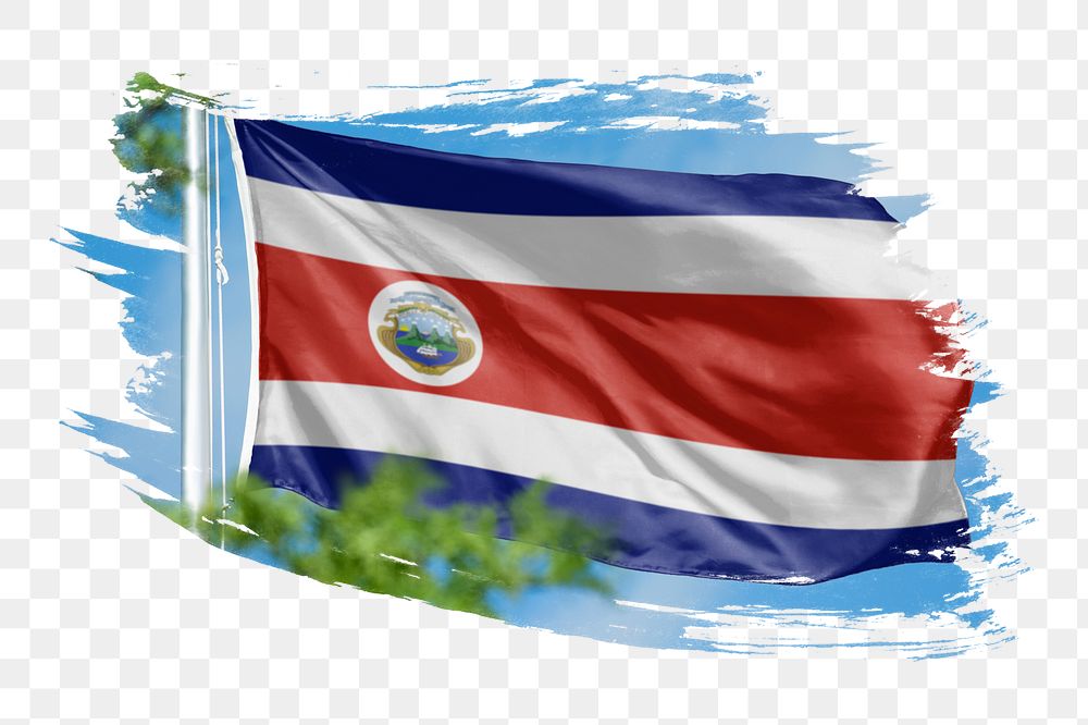 Costa Rica flag png sticker, brush stroke design, transparent background