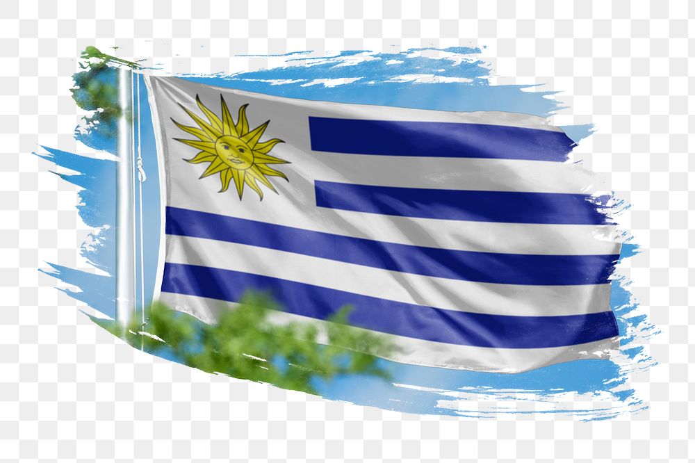 Uruguay flag png sticker, brush stroke design, transparent background