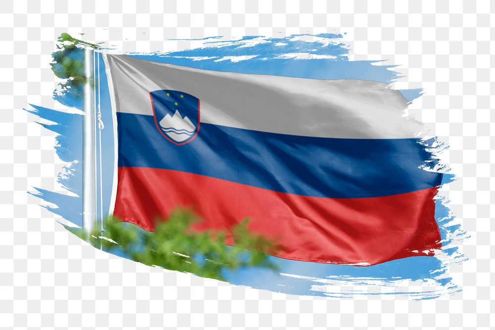 Slovenia flag png sticker, brush stroke design, transparent background