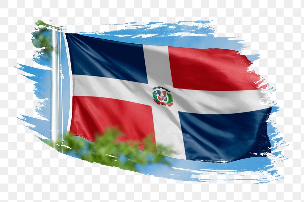 Dominican flag png sticker, brush stroke design, transparent background