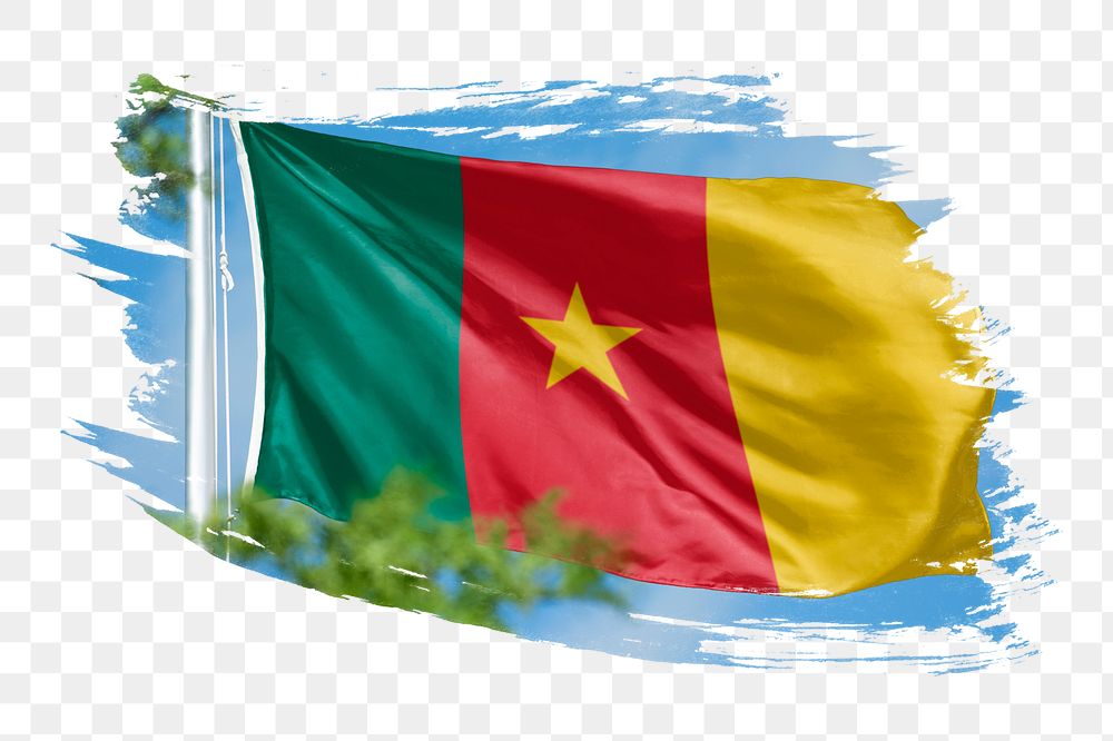 Cameroon flag png sticker, brush stroke design, transparent background