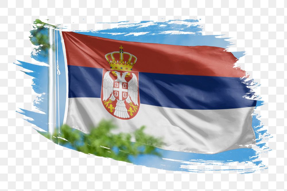 Serbia flag png sticker, brush stroke design, transparent background