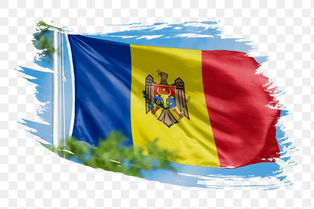 Moldova flag png sticker, brush stroke design, transparent background