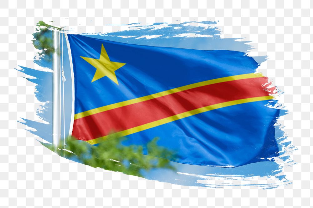 Congolese flag png sticker, brush stroke design, transparent background