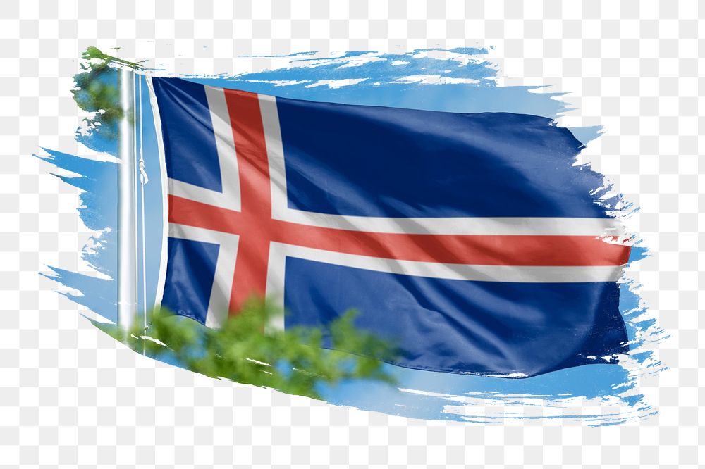 Iceland flag png sticker, brush stroke design, transparent background