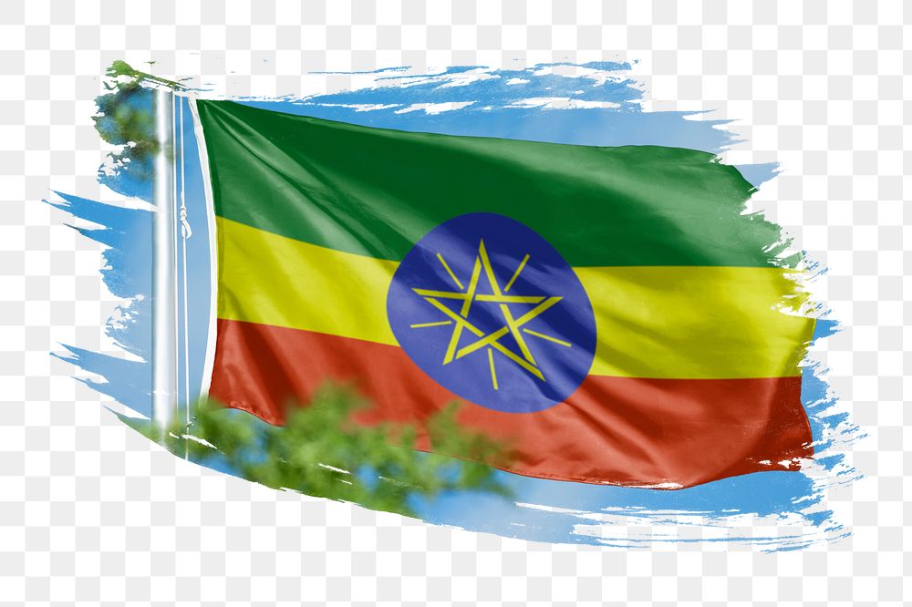 Ethiopia flag png sticker, brush stroke design, transparent background