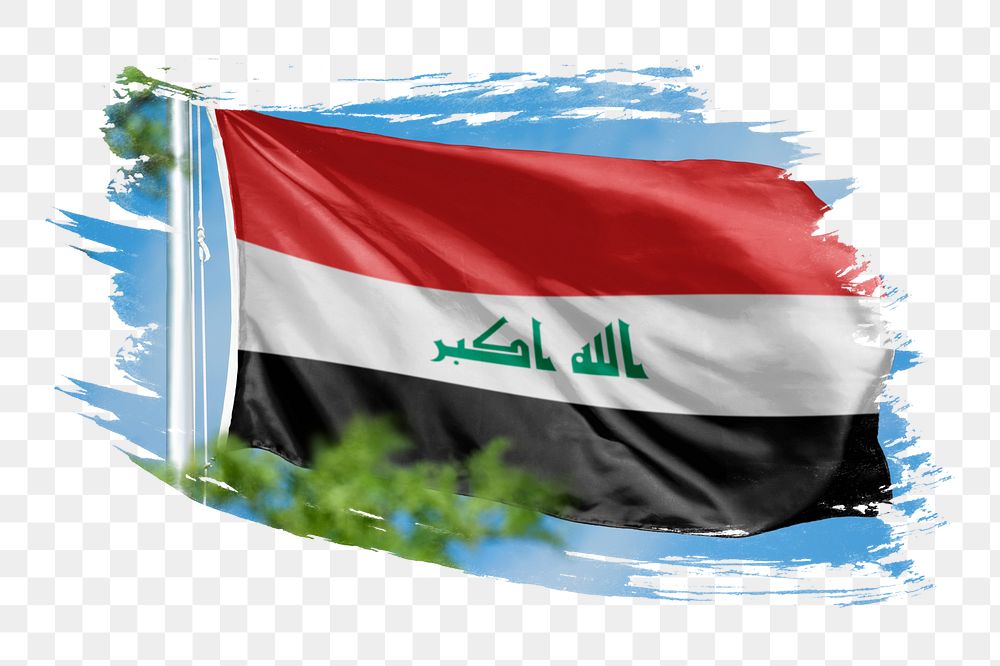 Iraq  flag png sticker, brush stroke design, transparent background