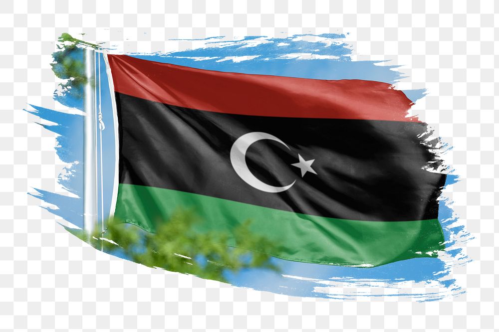 Libya flag png sticker, brush stroke design, transparent background