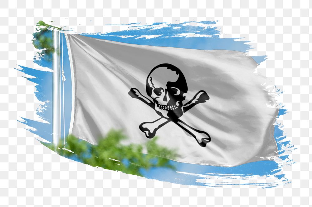 Jolly Roger flag png sticker, brush stroke design, transparent background