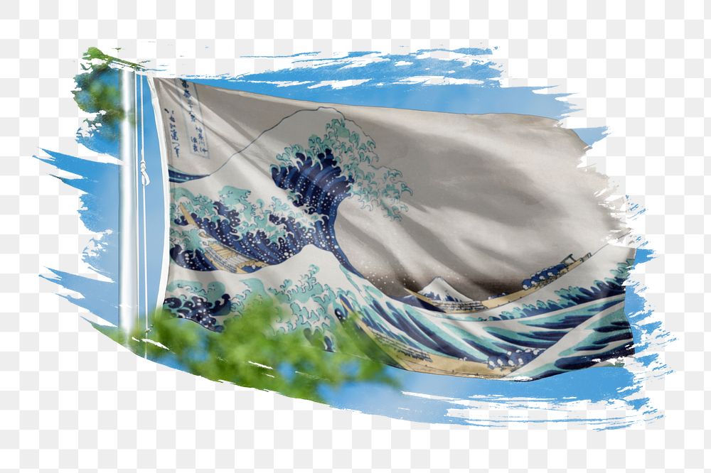 Png Great Wave off Kanagawa flag sticker, brush stroke design, transparent background, remixed by rawpixel.