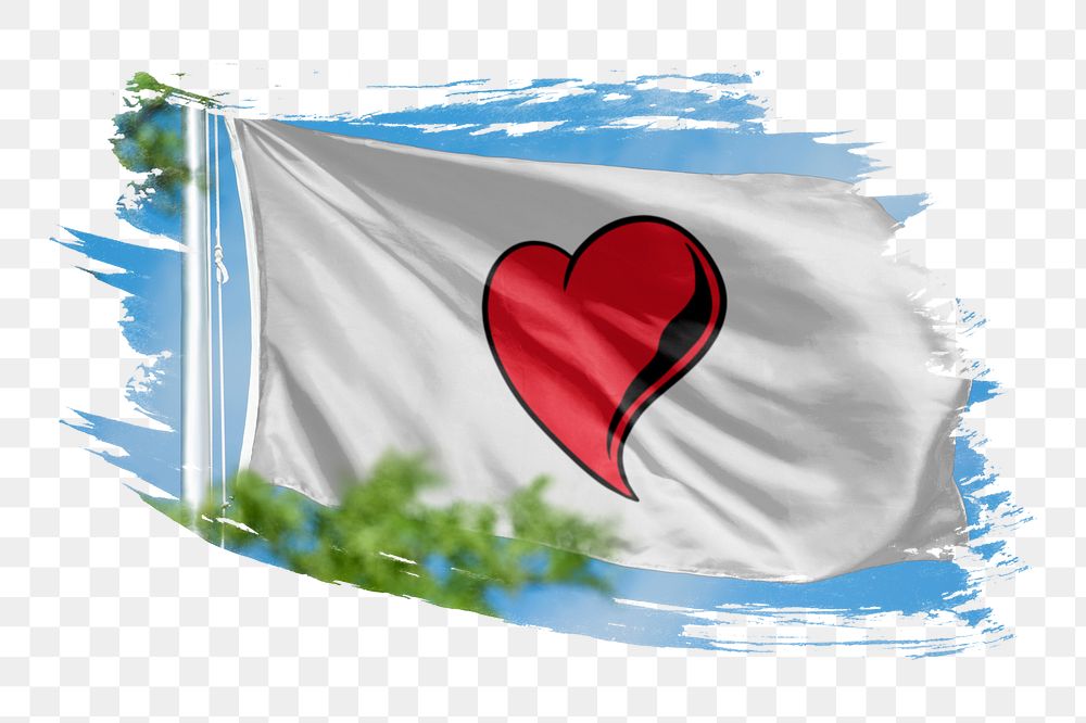 Red heart flag png sticker, brush stroke design, transparent background