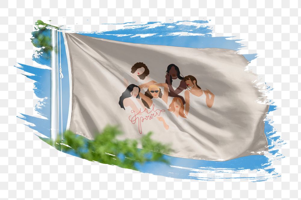 Girl power flag png sticker, brush stroke design, transparent background