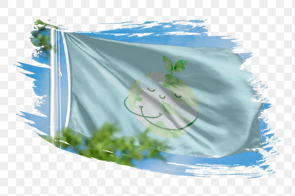 Earth day flag png sticker, brush stroke design, transparent background