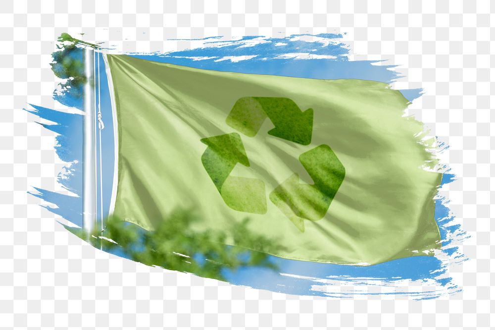 Recycle sign flag png sticker, brush stroke design, transparent background