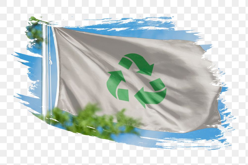 Reuse sign flag png sticker, brush stroke design, transparent background