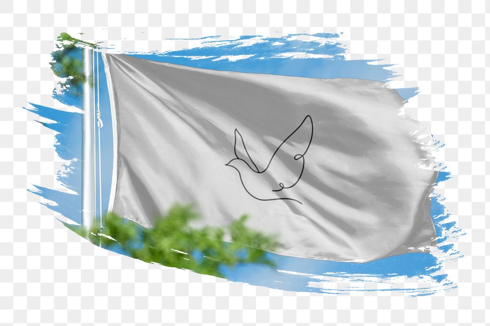 White bird flag png sticker, brush stroke design, transparent background