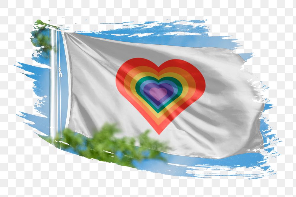 Rainbow heart flag png sticker, brush stroke design, transparent background