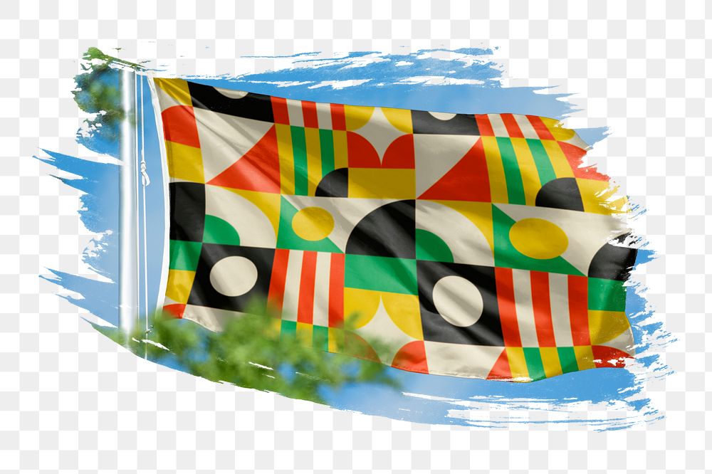 Bauhaus pattern flag png sticker, brush stroke design, transparent background