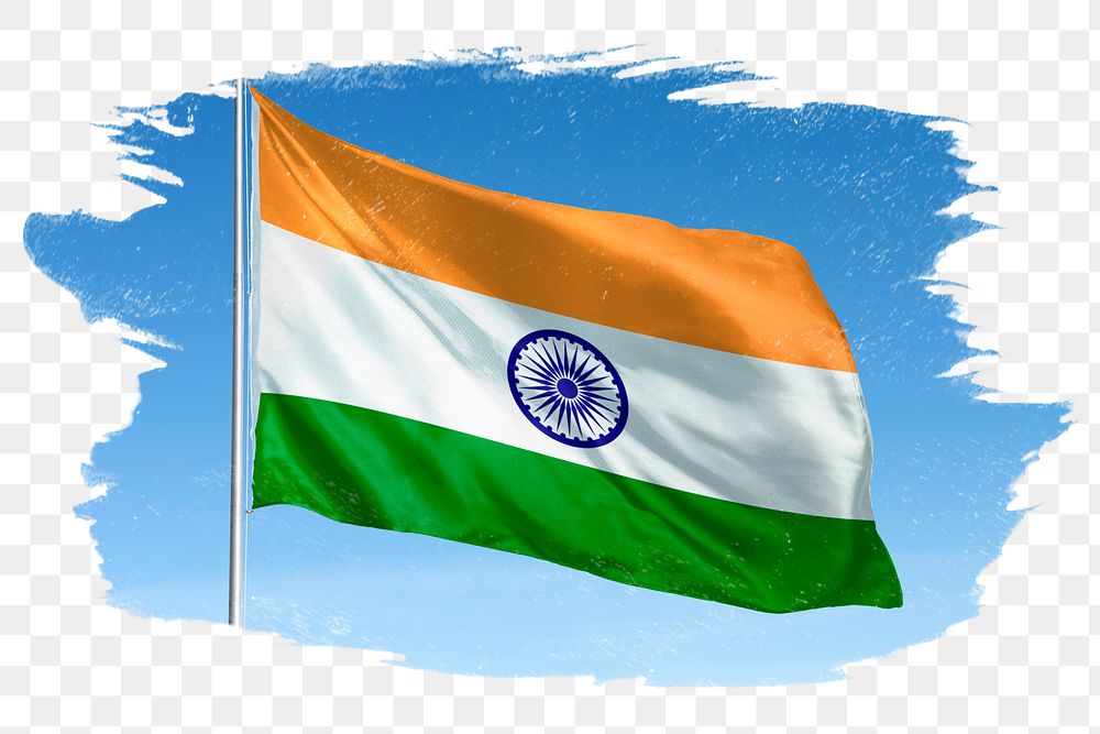 India png flag brush stroke sticker, transparent background
