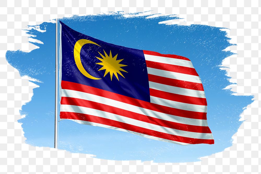 Malaysia png flag brush stroke sticker, transparent background