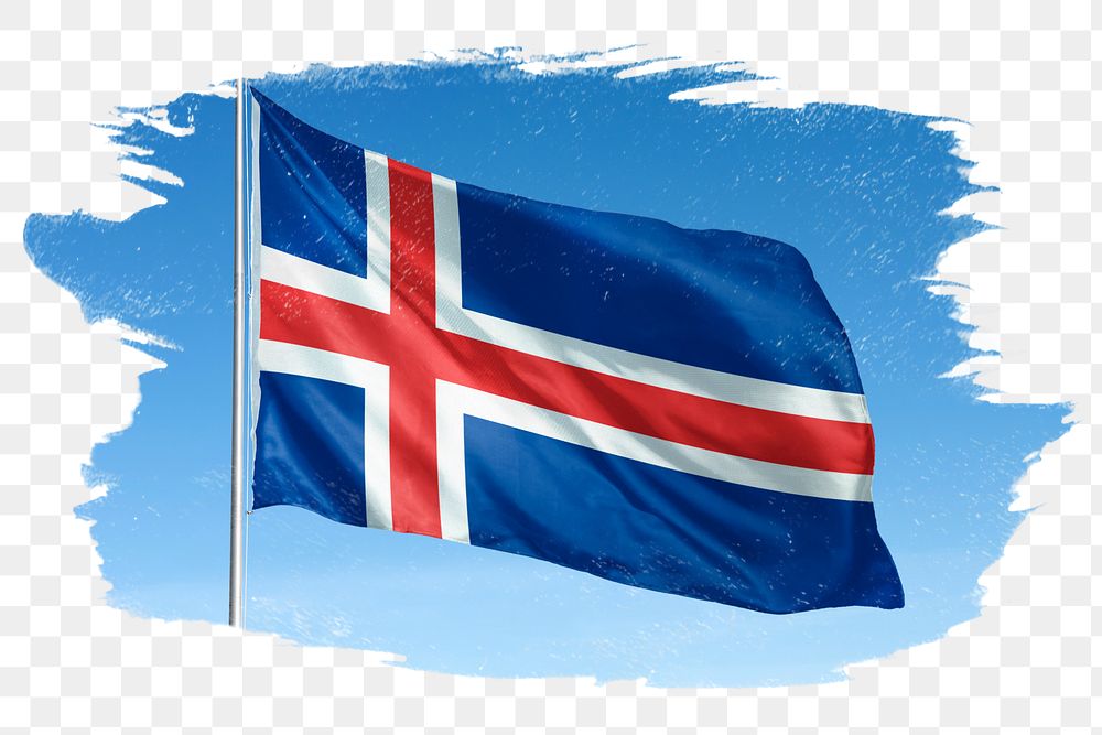 Iceland png flag brush stroke sticker, transparent background