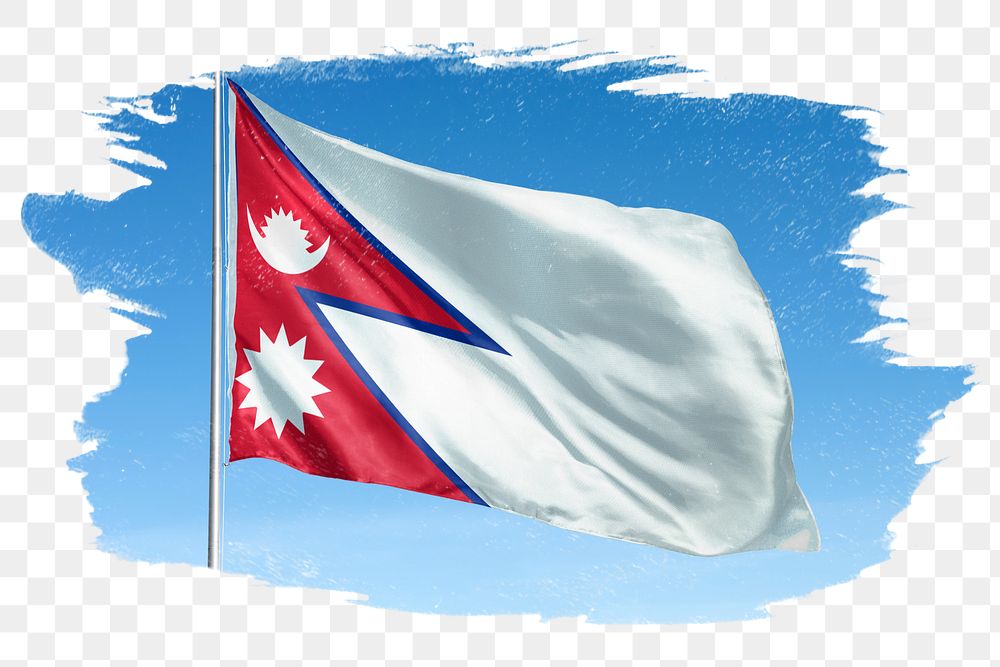 Nepal png flag brush stroke sticker, transparent background