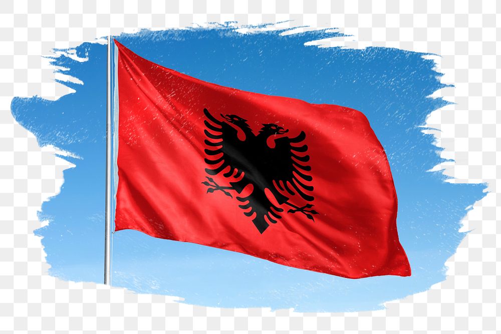 Albania png flag brush stroke sticker, transparent background