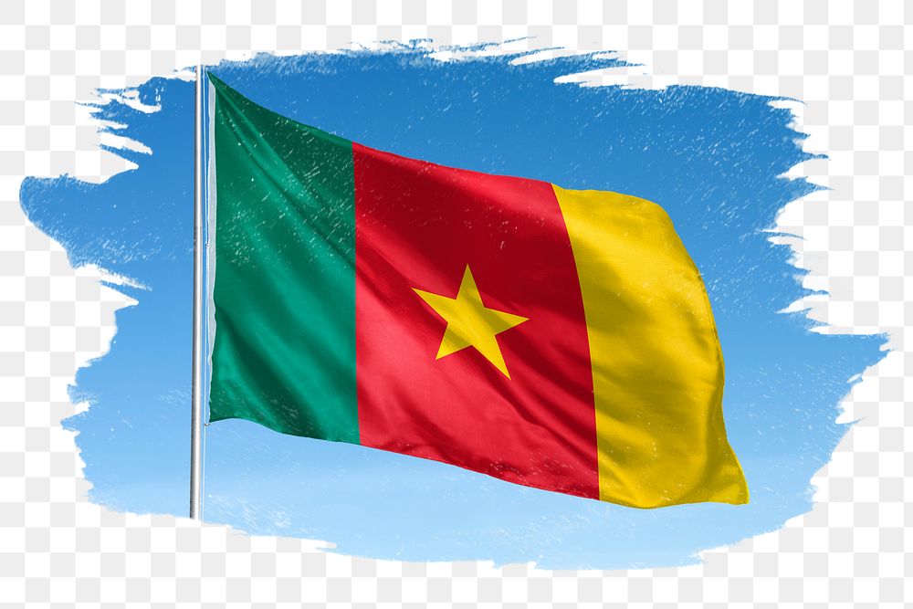 Cameroon png flag brush stroke sticker, transparent background