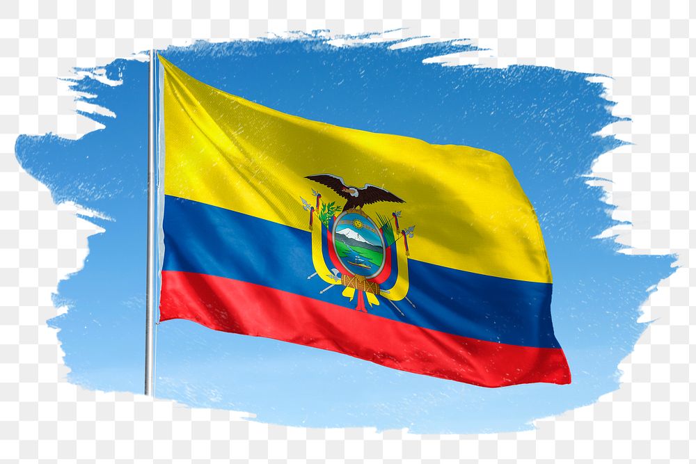Ecuador png flag brush stroke sticker, transparent background