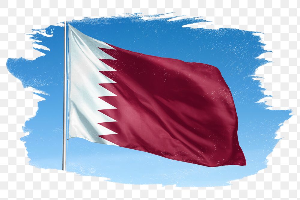 Qatar png flag brush stroke sticker, transparent background
