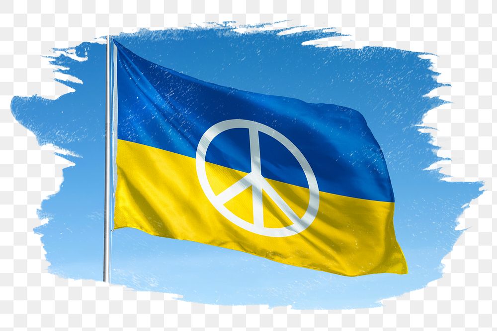 Ukraine png flag brush stroke, peace sticker, transparent background