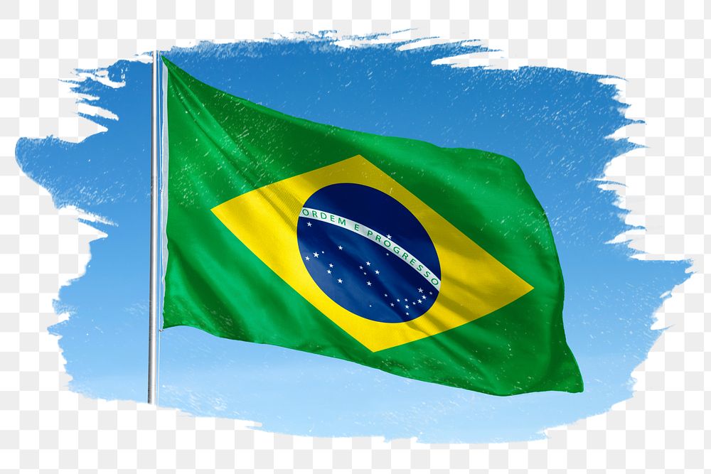 Brazil png flag brush stroke sticker, transparent background