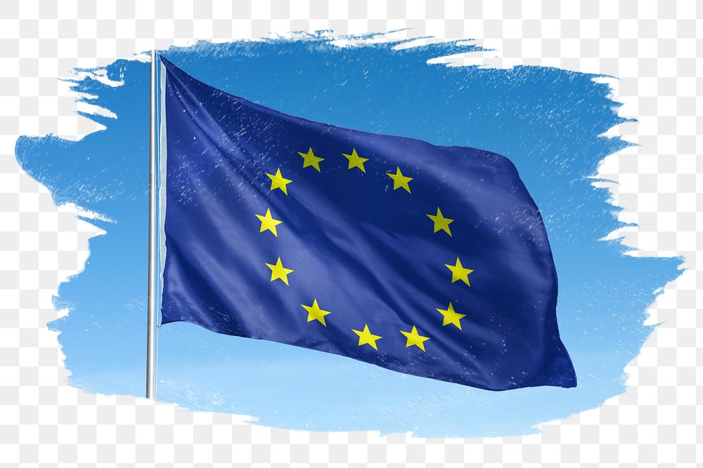 European union png flag brush stroke sticker, transparent background