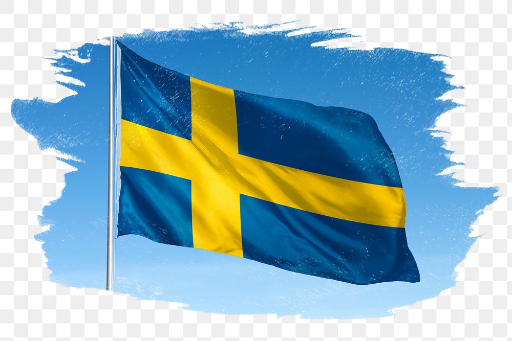 Sweden png flag brush stroke sticker, transparent background