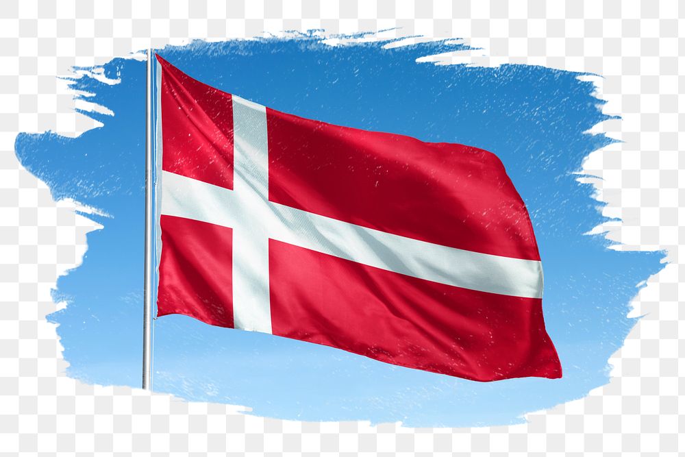 Denmark png flag brush stroke sticker, transparent background