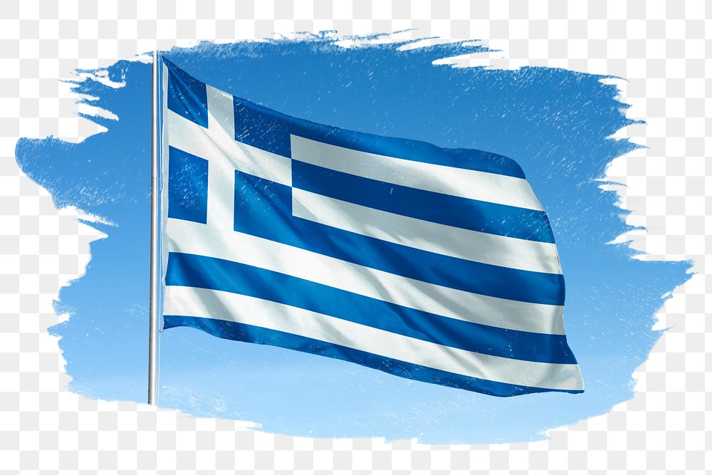 Greece png flag brush stroke sticker, transparent background