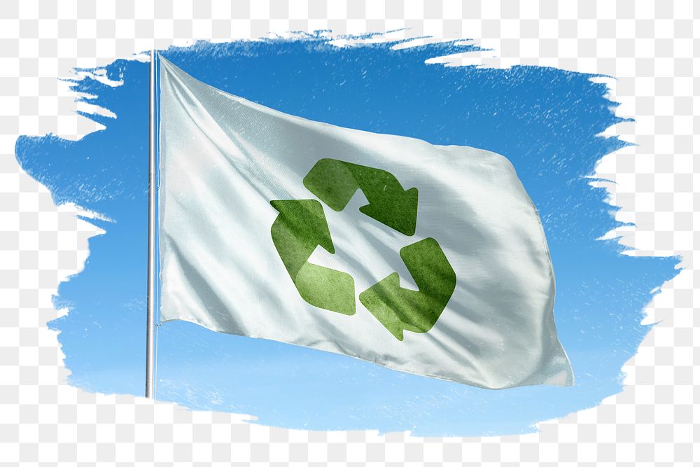 Recycle png flag brush stroke sticker, transparent background