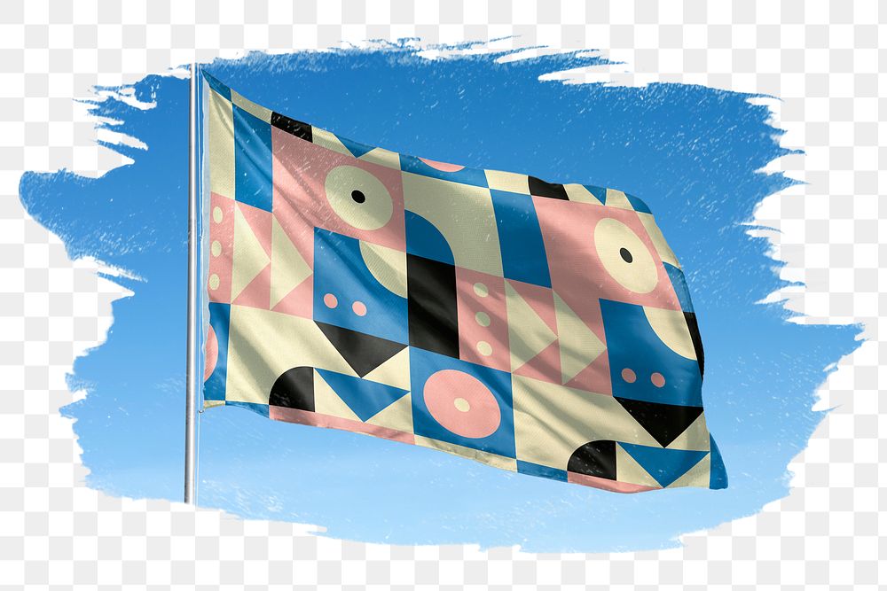 Bauhaus inspired patterned png flag brush stroke sticker, transparent background
