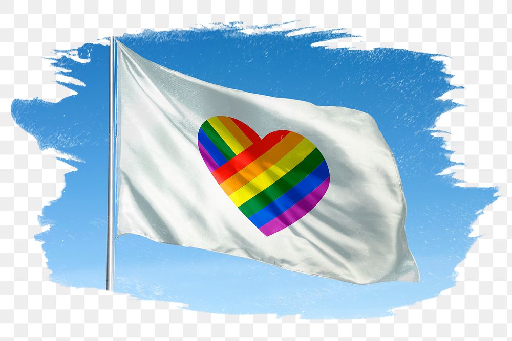 Rainbow heart png flag brush stroke sticker, transparent background