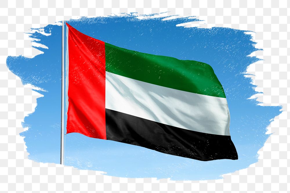 United Arab Emirates, UAE png flag brush stroke sticker, transparent background