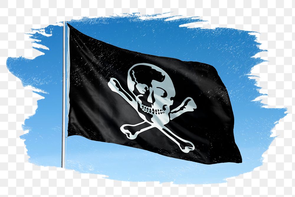 Pirate skull png flag sticker, brush stroke transparent background