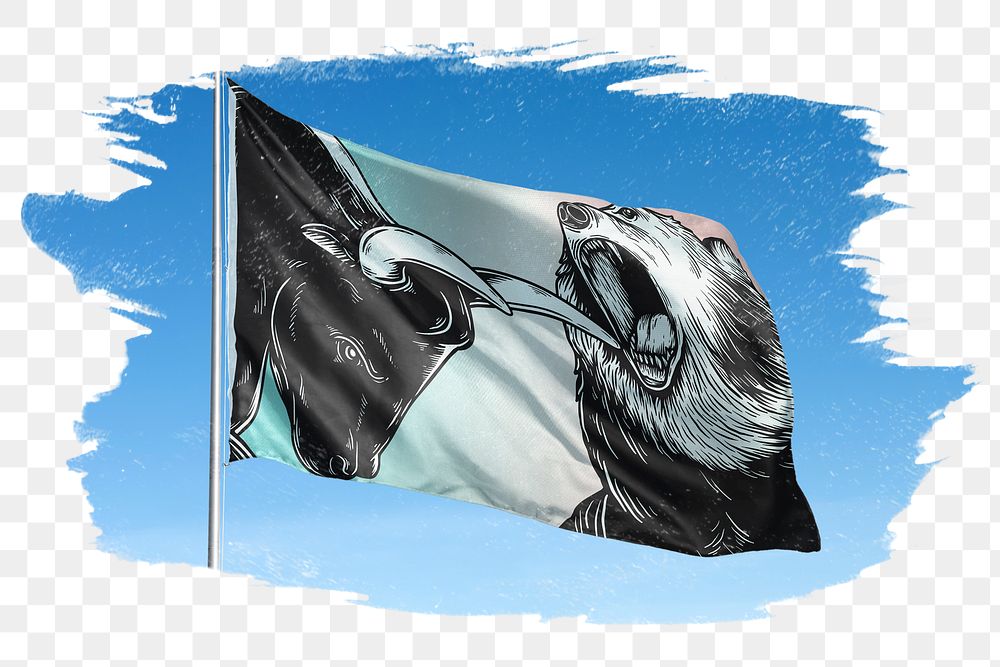 Bull and bear png flag sticker, transparent background