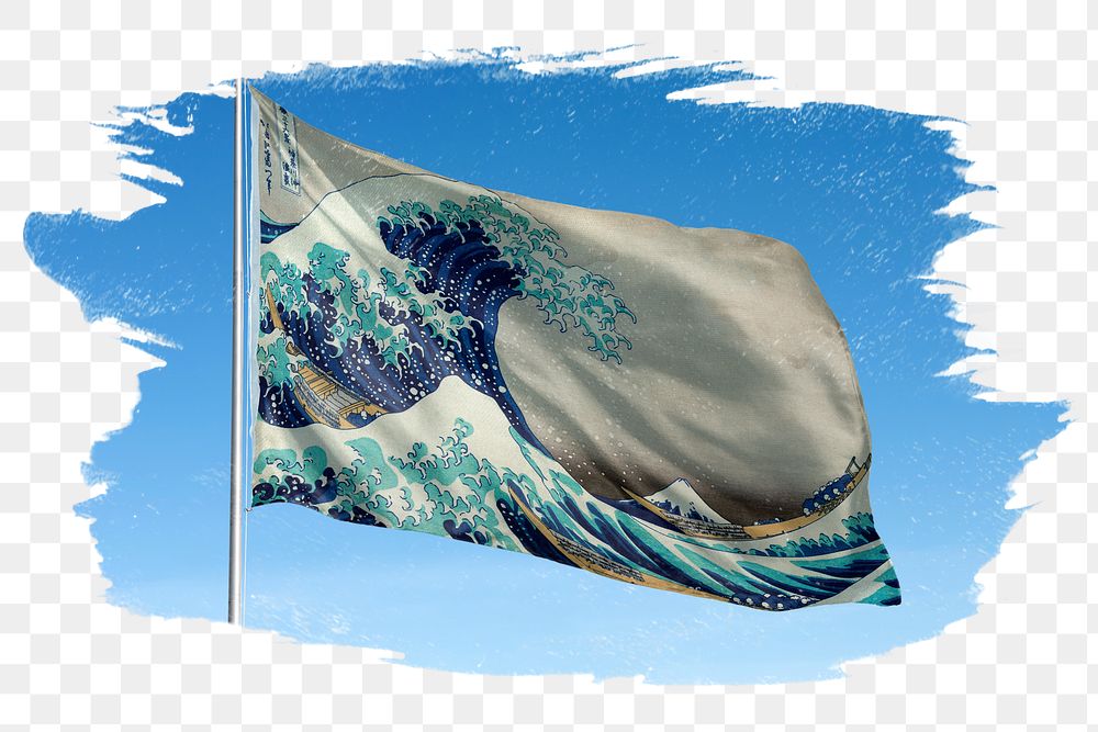 Hokusa's wave png flag sticker, remixed by rawpixel.