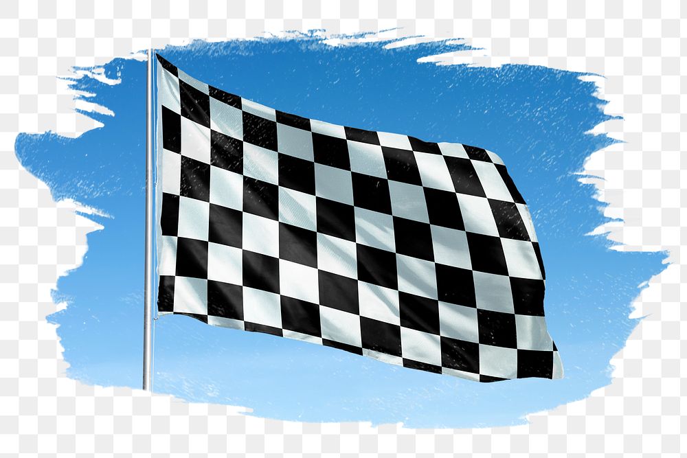 Waving checkered racing flag graphic, brush stroke, transparent background