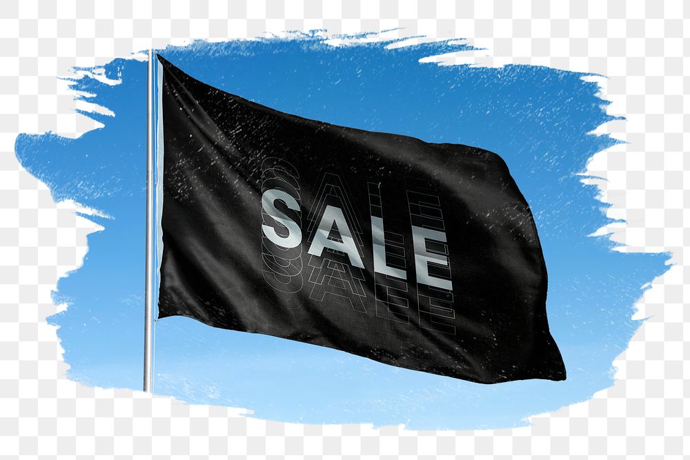 Waving sale png black flag, brush stroke, transparent background